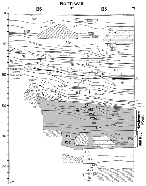 Figura 3. Sibudu: Estratigrafía de la sección en plazas B6 y B5.