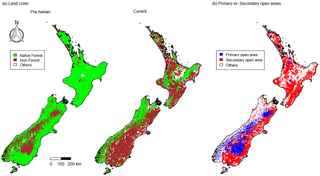 <h2>Forest and open land cover in New Zealand since human settlement.</h2>