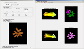 A screenshot of a GUI tool demonstrating the performance of FP algorithms for multimodal plant image registration.