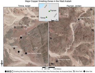 <h2>Map of main copper producing regions in the Wadi Arabah (Israel/Jordan).</h2>