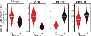 Differences between fencers: Peak limb angular velocity variables.