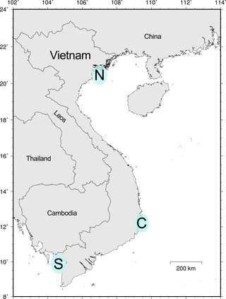 <h2>Three sampling areas along the coast of Vietnam.</h2>