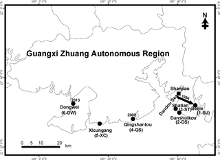 <h2>Introduction history and population location of <i>Spartina alterniflora</i> in Guangxi, China.</h2>