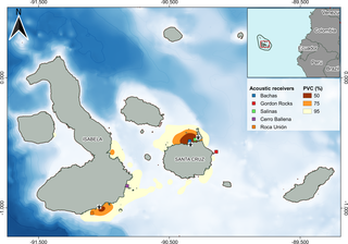 <h2>Kernel density estimates (KDEs) of satellite-tagged (n = 21) tiger sharks (<i>Galeocerdo cuvier</i>) locations within the Galapagos Marine Reserve.</h2>