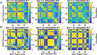 Increased variability of simulated correlation matrices with increased <i>q/n</i> value.