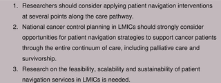 Recommendations for expanding patient navigation programs in LMICs.