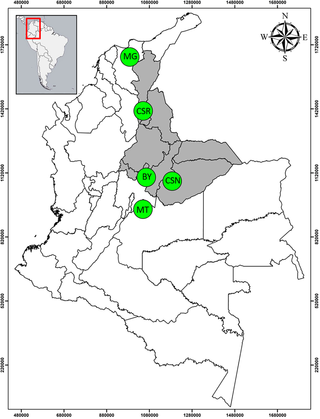 Sampling map in active military population of The Colombian National Army gathered in five departments during 2018.