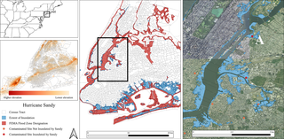 Flooding and inundated contaminated sites that occurred during and post-Hurricane Sandy in New York City, New York.