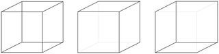 The Necker cube, an example of ambiguous figure (left), and its two non-ambiguous versions (middle, right).
